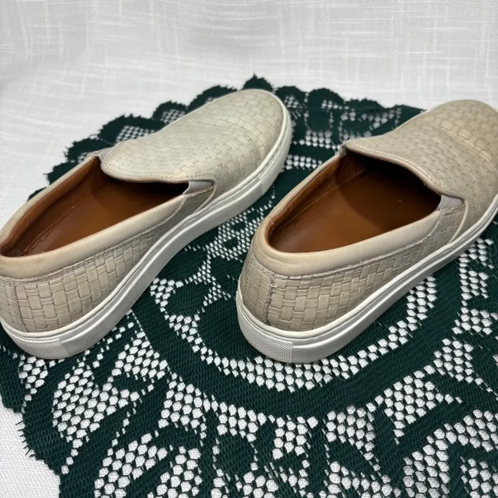 Aquatalia Ashlynn Embossed Calf Size 7 Cream/Grey Woven Leather Made Italy